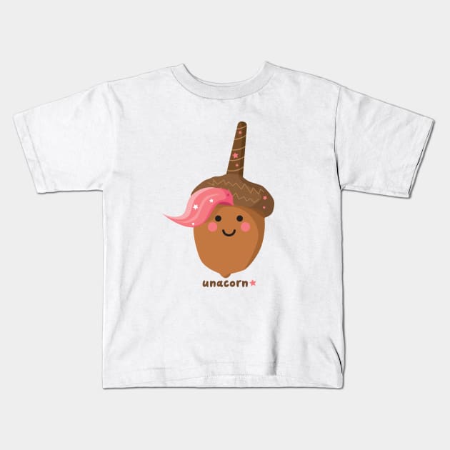 Cute Pink Haired Unacorn (Unicorn/Acorn) Kids T-Shirt by VicEllisArt